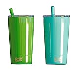 Simple Goods 2 Pack Kids Stainless Steel Sippy Cup Tumbler with Straw, Lid & Bag (Midi, 12 oz, Green/Turq 2 Pack)