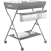 Maydolly Baby Changing Table with Wheels,Portable Adjustable Height Folding Diaper Station with Nursery Organizer & Storage R
