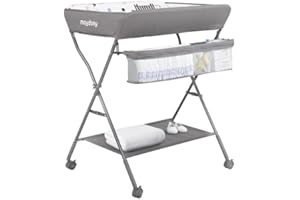 Maydolly Baby Changing Table with Wheels,Portable Adjustable Height Folding Diaper Station with Nursery Organizer & Storage R