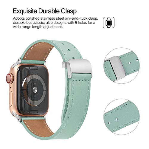 hooroor Leather Bands Compatible Apple Watch Band 38mm 40mm Accessory Replacement Wristband Sport Strap for Iwatch Nike+, Series 4 3 2 1, Edition, Stainless Steel Metal Buckle (Teal-38 mm 40mm)