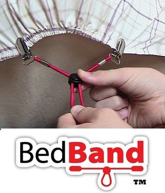 The Original Bed Band – Sheet that supports Adjustable Fastener/Holder/Strap/Suspender/Gripper. A Patent Pending.