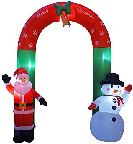 Poptrend 8 Ft Large Christmas Inflatable Arch Decoration Santa Claus and Snowman Archway LED Lights Decorations for Indoors Outdoors Yard Home Garden Lawn