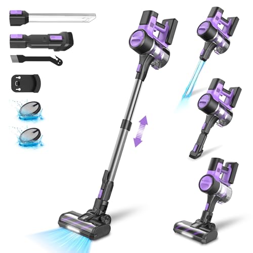 Yassol Aspirateur sans Fil, Aspirateur Balai sans Fil Puissant 55000Pa Pliable, 55Min Autonomie, Aspirateur sans Sac Léger Anti-Emmêlement pour Sol Dur Tapis Poils d'animaux Voiture(Violet)