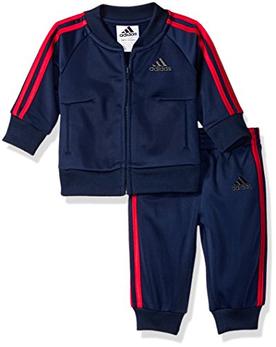 adidas Baby Boys Tricot Baseball Jacket & Jogger Tracksuit, Home Run Collegiate Navy/Red, 3 Months