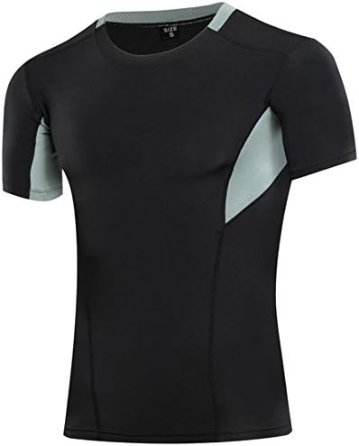 HOP SPORT Men's Athletic Compression T-Shirt Short Sleeve Under Base Layer Sport Quickly Dry Muscle Running Shirt 2044-Black-XXL