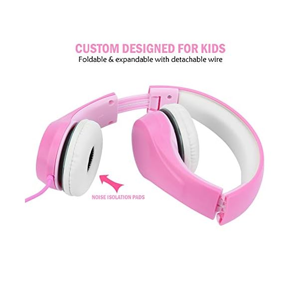 Volume-Limited-LINKWIN-Kids-Safety-Foldable-Stereo-Headphones35mm-Jack-Wired-Cord-Earbuds-Volume-Controlled-at-85dB-OnOver-Ear-Children-Toddler-Headset-for-iPad-Kindle-Airplane-School-Pink Kids Headphones, KPTEC Children Headphone for Girls, Over Ear,Wired Headset Volume Limited Child Earphones Foldable…