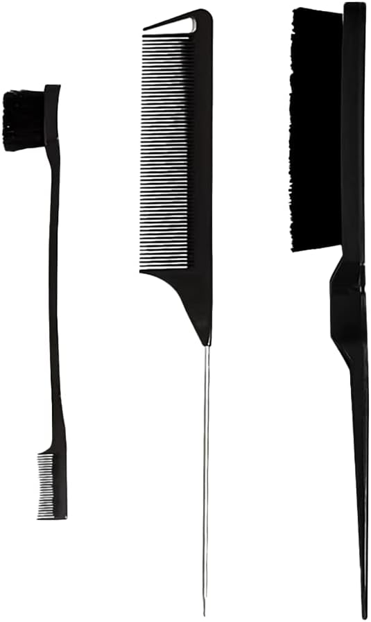 Aeuezxx 3 Pieces Hair Styling Comb Set Black Double Sided Edge Brush