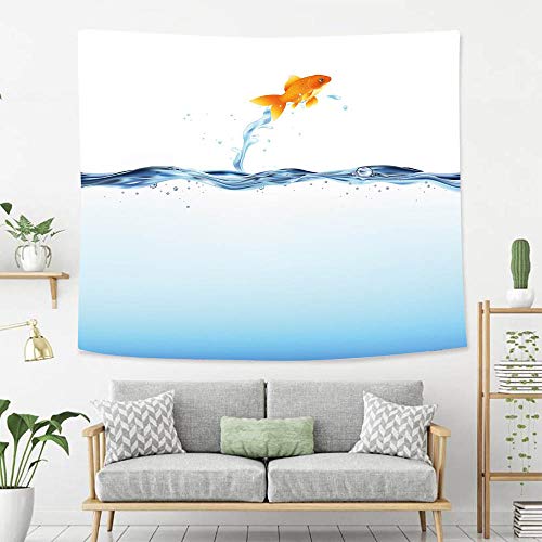 BEIVIVI Colorful Art Design Tapestry Aquarium Little Goldfish Leaping Out of Water Bravery Challenge Freedom Theme Decorative Blue Light Blue Orange Wall Tapestry with Art Nature Home Decorations