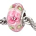 Timeline Treasures Pink Flowers Rhinestone Flower Charm for European Charm Bracelets Lampwork Glass Stainless Steel