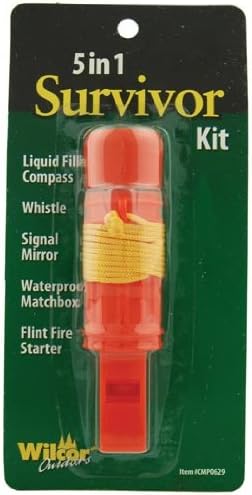 Hikers 5-in-1 Survival Kit (Whistle, Compass, Mirror, Matchbox, Flint)