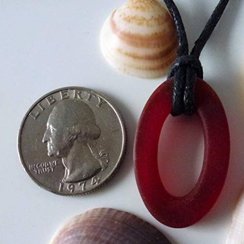Ocean mystery scarlet surf beach sea glass yoga meditation karma oval small beautiful pendant handmade necklace, unisex surfing jewelry on a waxed cotton 26 inch cord