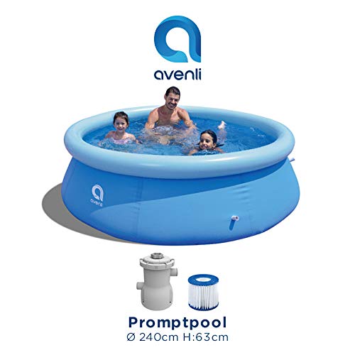 Avenli Pool 240 x 63 cm Family Prompt Set Pool Aufstellpool mit Pumpe Schläuchen und Filterkartusche blau Pool-Set Gartenpool rund Schwimmbecken für Familien & Kinder (244 x 63 cm) – Bild 4