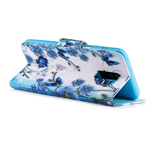 Herzzer Strap Leather Case for Galaxy A6 Plus 2018,Flip Portable Carrying Case for Galaxy A6 Plus 2018, Premium Stylish Blue Butterflies Printed Foldable Folio Pu Leather Stand Cover
