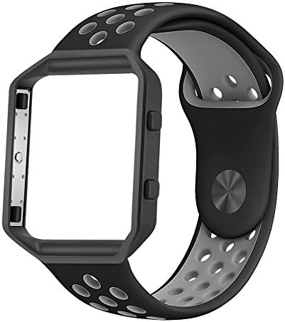SWAWS Fitbit Blaze Band with Frame, Soft Silicone Sports Style Bracelet Replacement Strap Watch Band for Fitbit Blaze Smart Fitness Watch (Black/Grey, Small(6.7''-8.7''))
