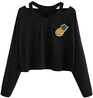 Women Teen Girls Rose Print Cold Shoulder Crop Top Printed Hoodie Long Sleeve Pullover Croptop Sweatshirt