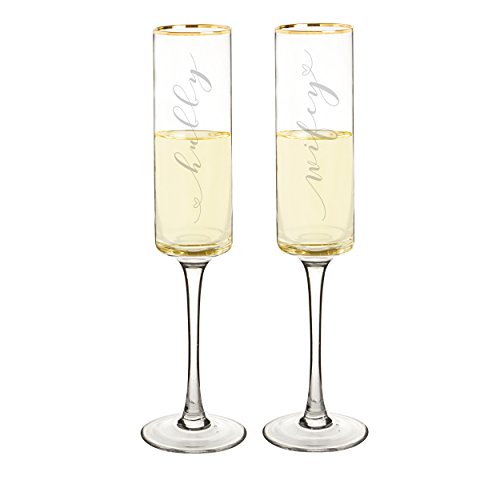 Cathy's Concepts Hubby & Wifey 8 oz. Gold Rim Contemporary Champagne Flutes (set of 2), clear gold