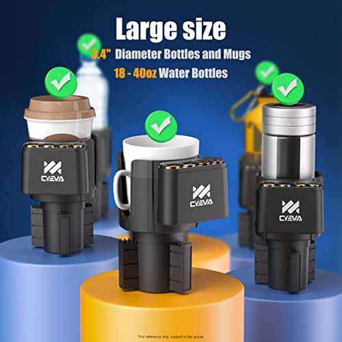 Car Cup Holder Expander with Coin Holder, Offset Adjustable Base Compatible with Yeti 20/36/46oz, Hydro Flasks 32/40oz, Fits Most Cup Holder, Diameter Bottles in 3.4