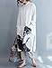 Yesno Q18 Women Long Button-Down Shirts Blouses Dress Casual Loose Fit Ink Painting 100% Linen Highly Split Sides,White,X-Large
