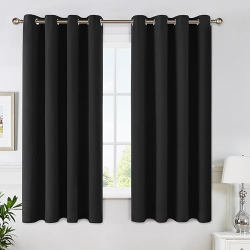 MIULEE Verdunklung Thermo Vorhänge Kurz Ösen 2er Set 140x160cm Schwarz
