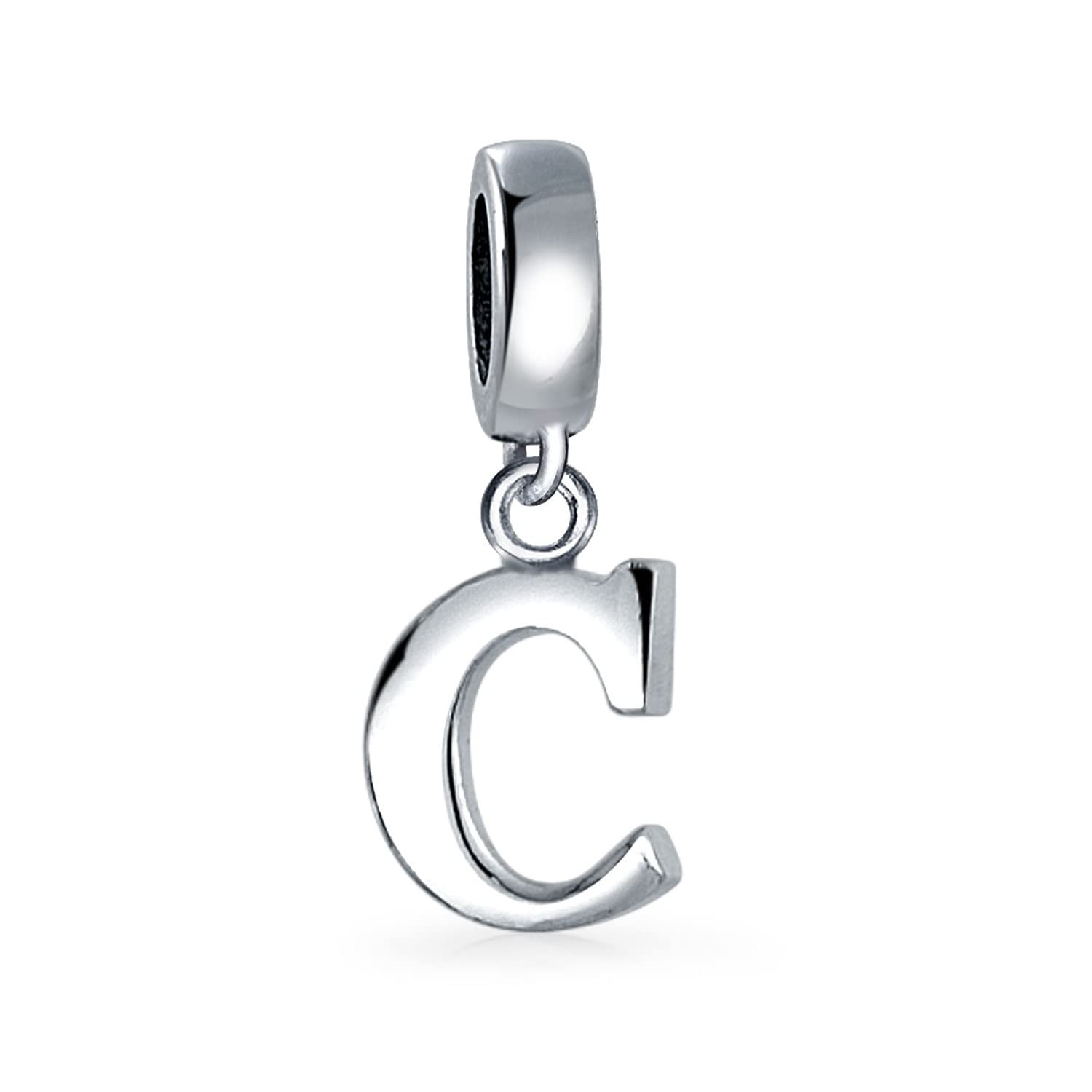 Bling Jewelry Personalized Gift Block Letter C Alphabet Initial Dangle Charm Bead For Women For Teen .925 Sterling Silver For European Bracelet