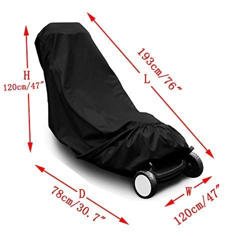 PENCK Waterproof Lawn Mower Covers 600D Oxford Fabric Heavy Duty UV and Water Resistant Outdoor Protection - Universal Fit Cover Fits Gas, Electric & Walk Behind Push Lawn Mowers Black L76 xW47 xH47