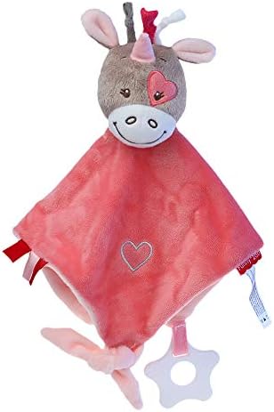 Security Blankets for Babies Unicorn Stuffed Plush Teething Towel Toy with Silicone Teether Built-in Bell,10" x 10"