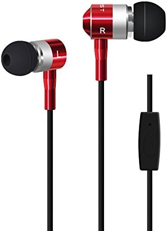 Earphones, Sosam Noise Isolating In-ear Earbuds with Microphone - Bass Enhanced + Bass Boosted and Stero Surround Sound Audio Earphones (Red)