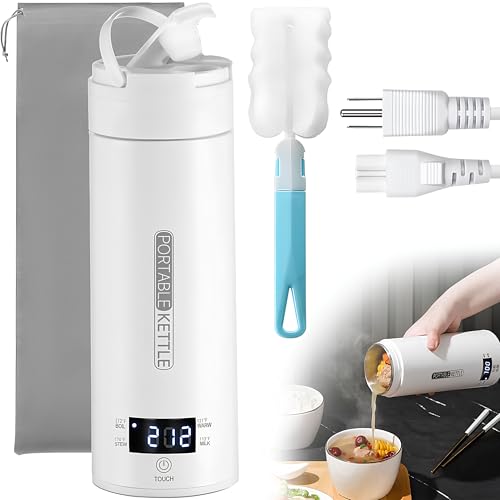 Hervidor de Agua Electrico Portatil,500ML Termo Electrico,Control de Temperatura NTC y Puede Guisar,Adecuado para viajes, oficina, camping, preparación de té y café.