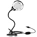Number-one Magnifying Glass, 3X LED Lighted Magnifying Lamp USB Powered Clip On Optical Glass Magnifier Lens with 2 Light Settings & Metal Clamp for Reading, Hobby, Soldering, Crafts