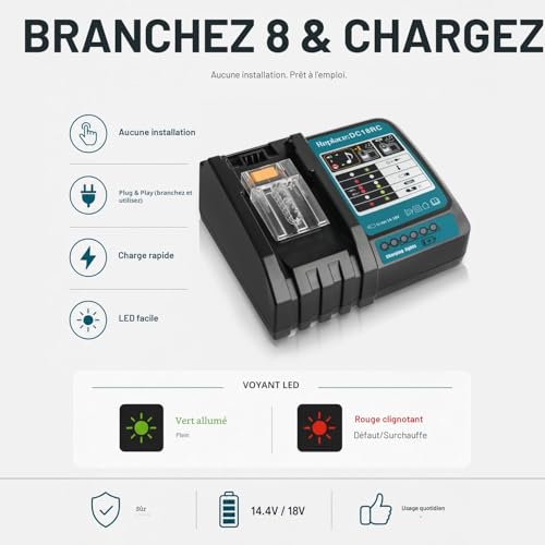 Waitley DC18RC Charger for Makita 14.4V ~ 18V Battery BL1860B BL1860 BL1850B BL1850 BL1840B BL1840 BL1415 BL1430