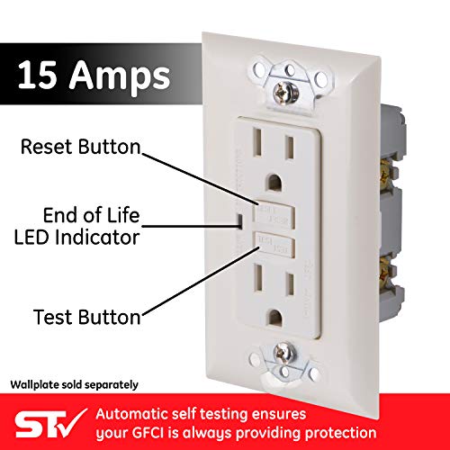 GE GFCI In-Wall Power Outlet, 15A with LED Indicator, Light Almond - Image 2