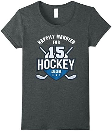 Womens 15th Wedding Anniversary T-Shirt Hockey Couple Gift Tee XL Dark Heather