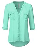 JJ Perfection Women's Solid Deep V-Neck Chiffon Blouse Shirt Top