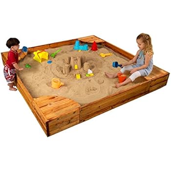KidKraft Wooden Backyard Sandbox with Built-in Corner Seating and Mesh Cover - Honey