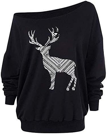 HARRYSTORE Women Christmas Wapiti Baggy Jumper Sweatshirt Off Shoulder Lantern Long Sleeve Batwing Blouse Oversized Pullover Tops