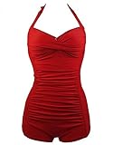 Inspired Women Retro Boy-Leg One Piece Pin Up Ruched Monokinis Swimsuit Swimwear Red S (US:0-2)