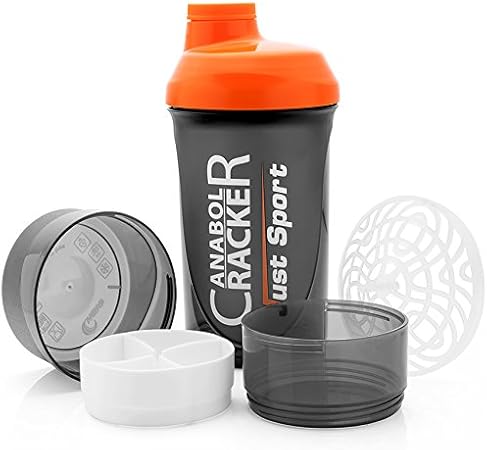Anabol Cracker Protein / Protein / Diet Shaker, 600 + 350 ml, balance pour shakes de lactosérum et BCAA, avec boîte à comprimés, boîte à capsules divisée et compartiment à poudre