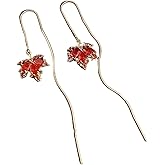 Red Maple Leaves Earrings Long Chain Threader Earrings Fashion Statement Drop Dangle Thread Earrings Jewelry Gift for Women