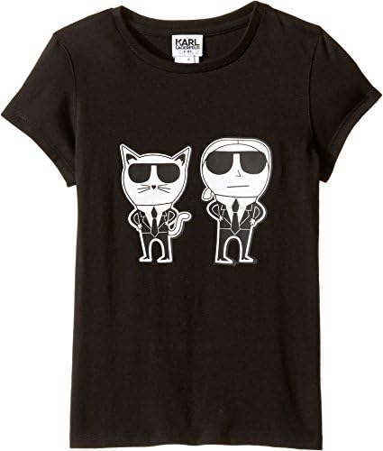 Karl Lagerfeld Kids Girl's Short Sleeve Mini Me with Front/Back Print (Little Kids) Black Shirt