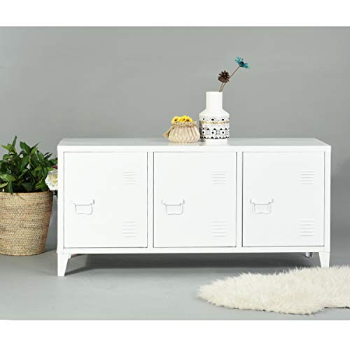 Steel Storage Cabinet, Heavy Duty Metal Office Storage Cupboard Locker Cabinet, 2 Levels Open Storage Shelves with 3 Doors for Home Office Study Bedroom Living Room(White,47.3"15.8"23") - Thumbnail 3