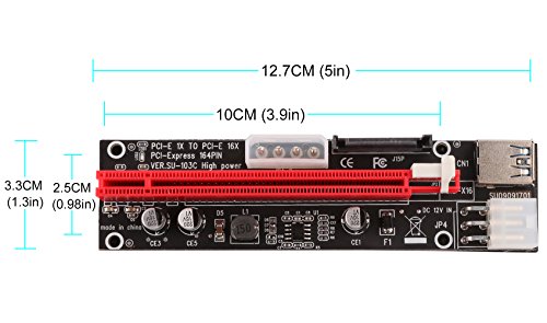 Ubit Multi-Interface PCI-E Riser with Led Notice Function Express Cable 1X to 16X Graphics Extension Ethereum ETH Mining Powered Riser Adapter Card+60cm USB 3.0 Cable