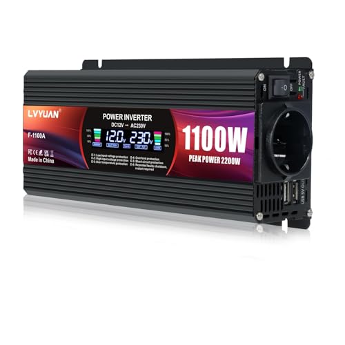 LVYUAN DC Converter 12V to 220V AC 2200W Inverter Power Inverter 2 USB Ports/EU Plugs