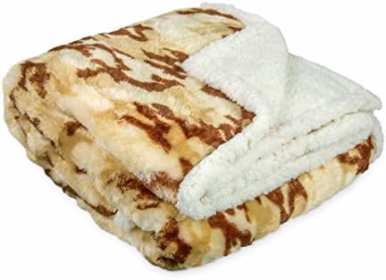 Camouflage Micro Sherpa Luxurious Throw Faux Fur Mink 2 ply Reversible Borrego Beige Blanket Super Soft and Cozy 50"x60"