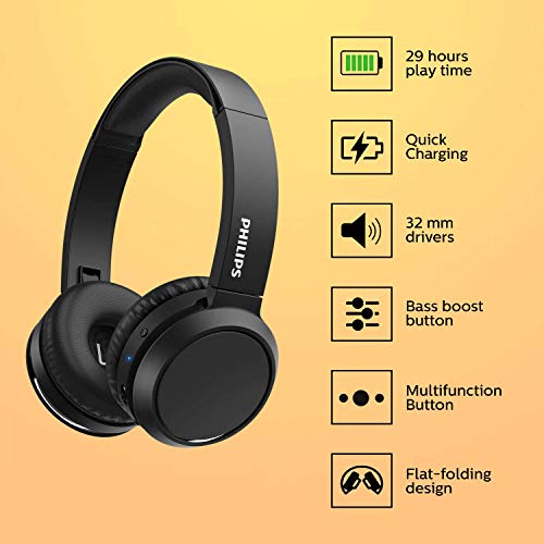 PHILIPS H4205BK/00 Cuffie Bluetooth Con Bass Boost, 29h Di Batteria E Ricarica Rapida – Nero