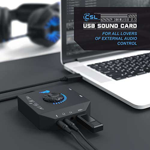 CSL-Tarjeta-de-Sonido-Externa-USB-Tarjeta-de-Sonido-con-Control-de-Volumen-concentrador-USB-Conexion-para-Auriculares-Cascos-microfonos-Ecualizador-Control-de-un-Reproductor-de-Sonido