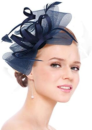 Fascinators hat for Women Kentucky Derby Wedding Cocktail Flower Mesh Feathers Headband and Clips