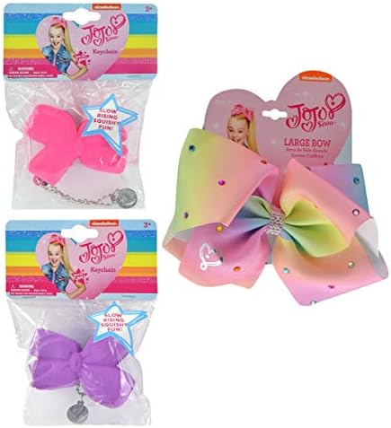 Mozlly Value Pack - JoJo Siwa Girls Rhinestone Pastel Signature Collection Hair Bow Clip and Slow Rising Squishy Hair Bow Keychains (2pc Set) (2 Items)