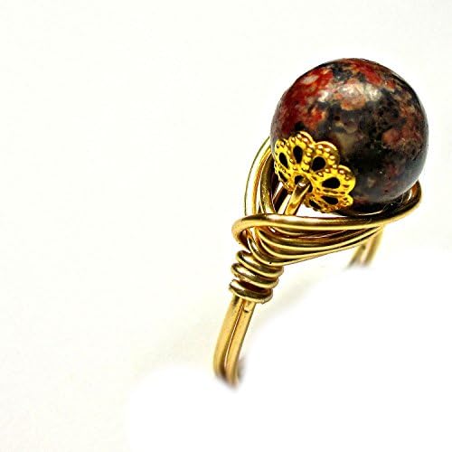 HandmadeRed Leopard Jasper Gemstone Solitaire-Gold Wire Ring Size 4-12-Crafted in USA Free Shipping
