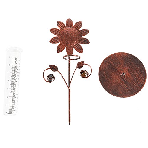 CEDAR HOME Rain Gauge Outdoor Garden Wireless Glass Brass Metal Tabletop Cute Professional Raingauge for Lawn Yard Patio Decor 8oz. by, 7" W x 6" D x 16" H, Copper Sunflower