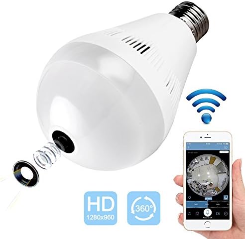 Wireless Panoramic HD IP Camera, Fisheye Lens 360°Security Camera Light Bulb, Home Security System with Real Time Monitoring and Intercom for Android IOS APP